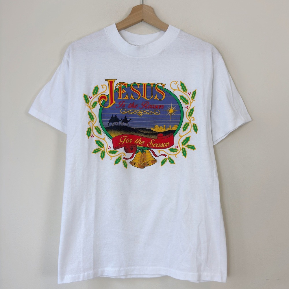Vintage 90's Jesus is the Reason God Christmas Christian White Tee Shirt - Large